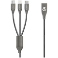 Volkano Iron Series Round Metallic Spring 3-in-1 (Type-C/Lightning/Micro) Cable 1m - Black