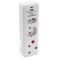 Ellies  3 Way Medium Surge adaptor Schuko,with type C + USB