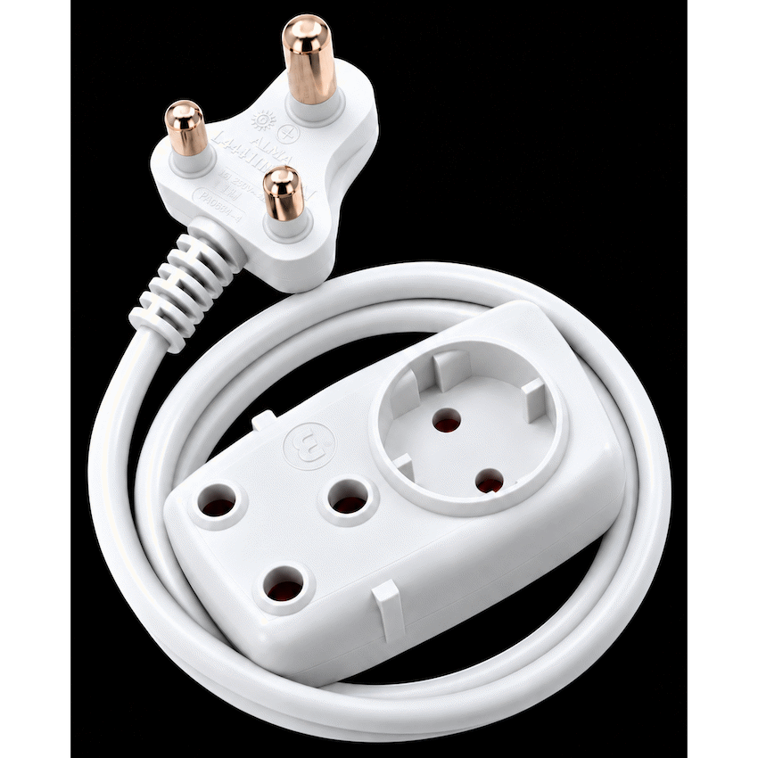 Ellies 2 way Light Duty Schuko Extension lead - 2M - WT