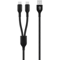 Pro Bass Cord Series 1.2m 15w USB-A to 2x USB-C Braided - Black