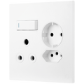 Ellies 3 Way (3 Pin; SANS 164-2; Schuko) Single Switch Socket 4x4 (100mmx100mm) -WT