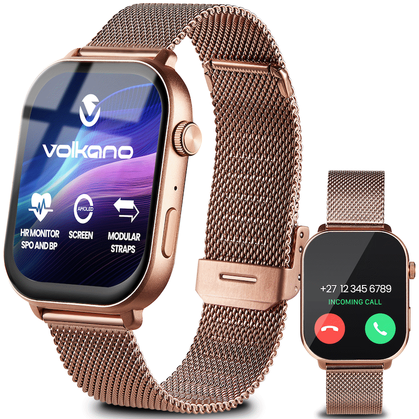 Volkano Trinity Series Smartwatch with Metal Mesh Strap - Gold