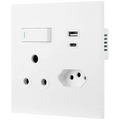 Ellies 2 Way (3 Pin; SANS 164-2) Single Switch Socket 4x4 (100x100mm) - USB + Type C - WT