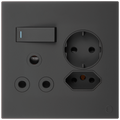 Ellies 3 Way (3 Pin; SANS 164-2; Schuko) Single Switch Socket 4x4 (100mmx100mm) -BK