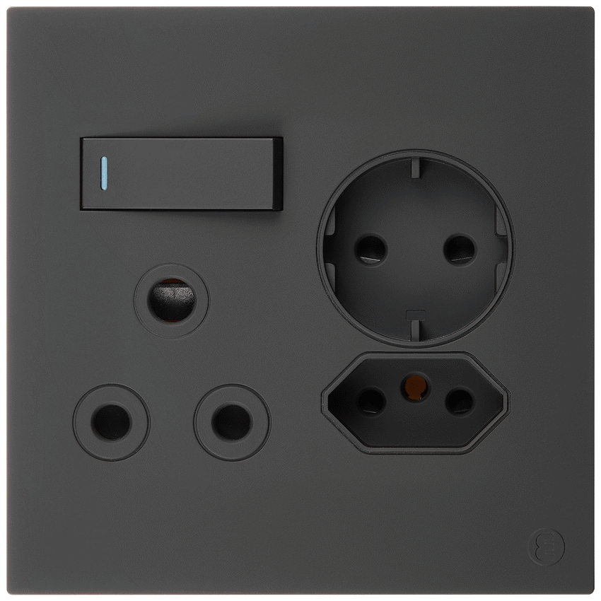 Ellies 3 Way (3 Pin; SANS 164-2; Schuko) Single Switch Socket 4x4 (100mmx100mm) -BK