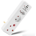 Ellies 3 Way Surge adaptor Schuko,with type C + USB - WT