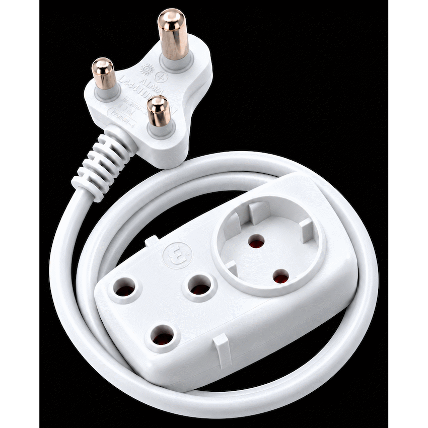 Ellies 2 way Light Duty Schuko Extension lead - 1.5M - WT