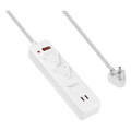 Switched 3-Way Surge-Protected Multiplug with Dual 2.4a USB Ports 3m Braided Cord - White