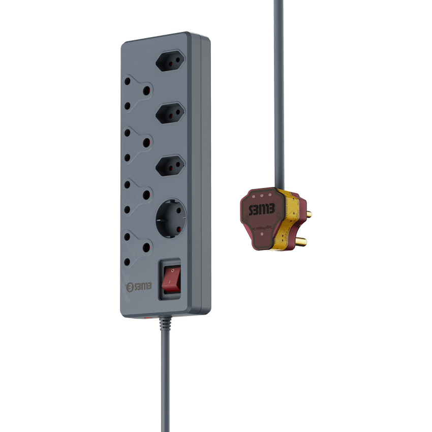 Ellies 8 Way High Surge Multiplug 0.5M - Grey