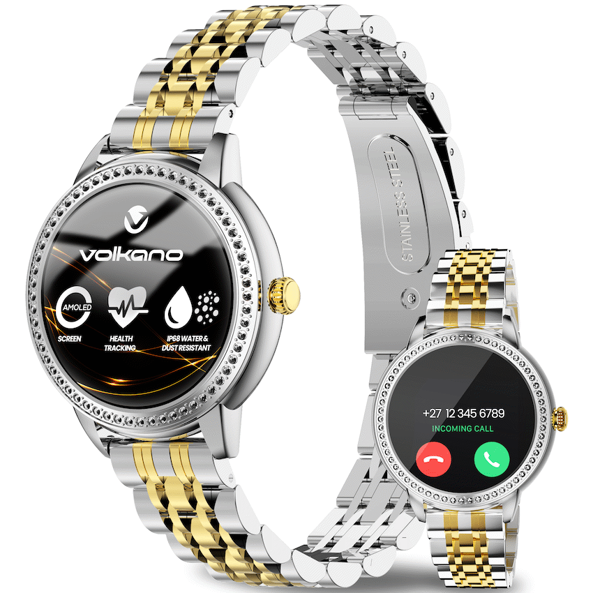 Volkano Ayla Collection Round Smartwatch With 2 Colour Metal link Strap