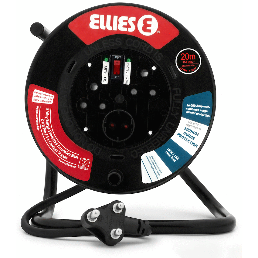 Ellies Heavy Duty Surge Extension Reel - 20m - BK