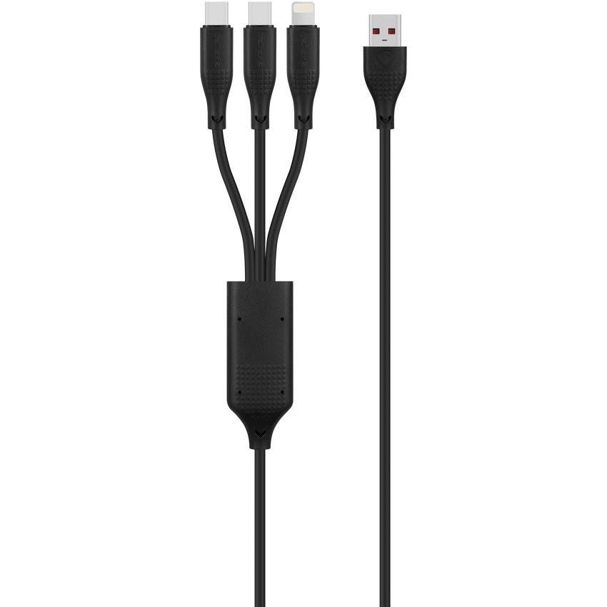 Volkao Nova Series USB A to 2 USb C and lightning cable 100W 1.2m TPE-Black