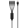 Volkano Nova Series USB-A to 2 USB-C and Lightning Cable 100W 1.2m TPE - Black