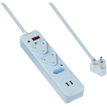 SWITCHED 3 Way Medium Surge Protected Multiplug with Dual 2.4A USB Ports 0.5M Braided Cord