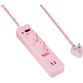Switched 3-Way Surge Multiplug with Dual USB 2.4A & 0.5m Braided Cord - Pink