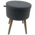 Sophie Round Storage  Stool with wooden legs - Grey