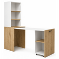 Everfurn Adaptive Desk with Bookshelf - White and Light Oak