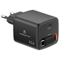 Volkano Sleek Series Fast Wall Charger 65W USB-C with Built-in Retractable 75cm Cable - Black