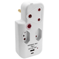 Switched 3-Way Medium Surge Adaptor with Type-C + USB - White
