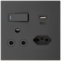 Ellies 2 Way (3 Pin; SANS 164-2) Single Switch Socket 4x4 (100x100mm) - USB + Type C - BK