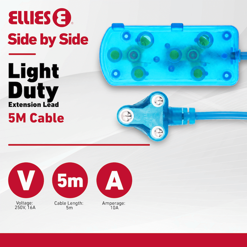 Ellies Side by Side Light Duty Extension Lead-5M - BL