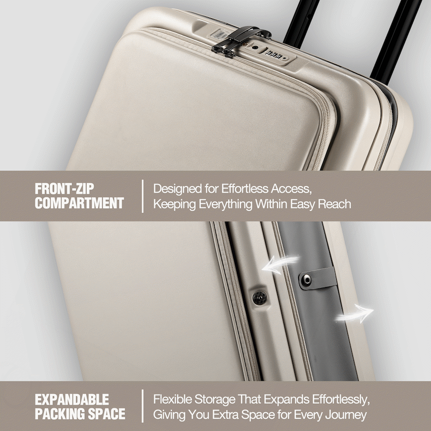 Expandable PP 55cm Carry On Luggage - Beige