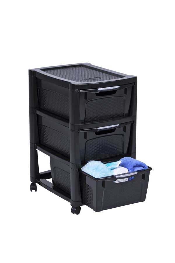 3 Drawer Rattan Set (Black)